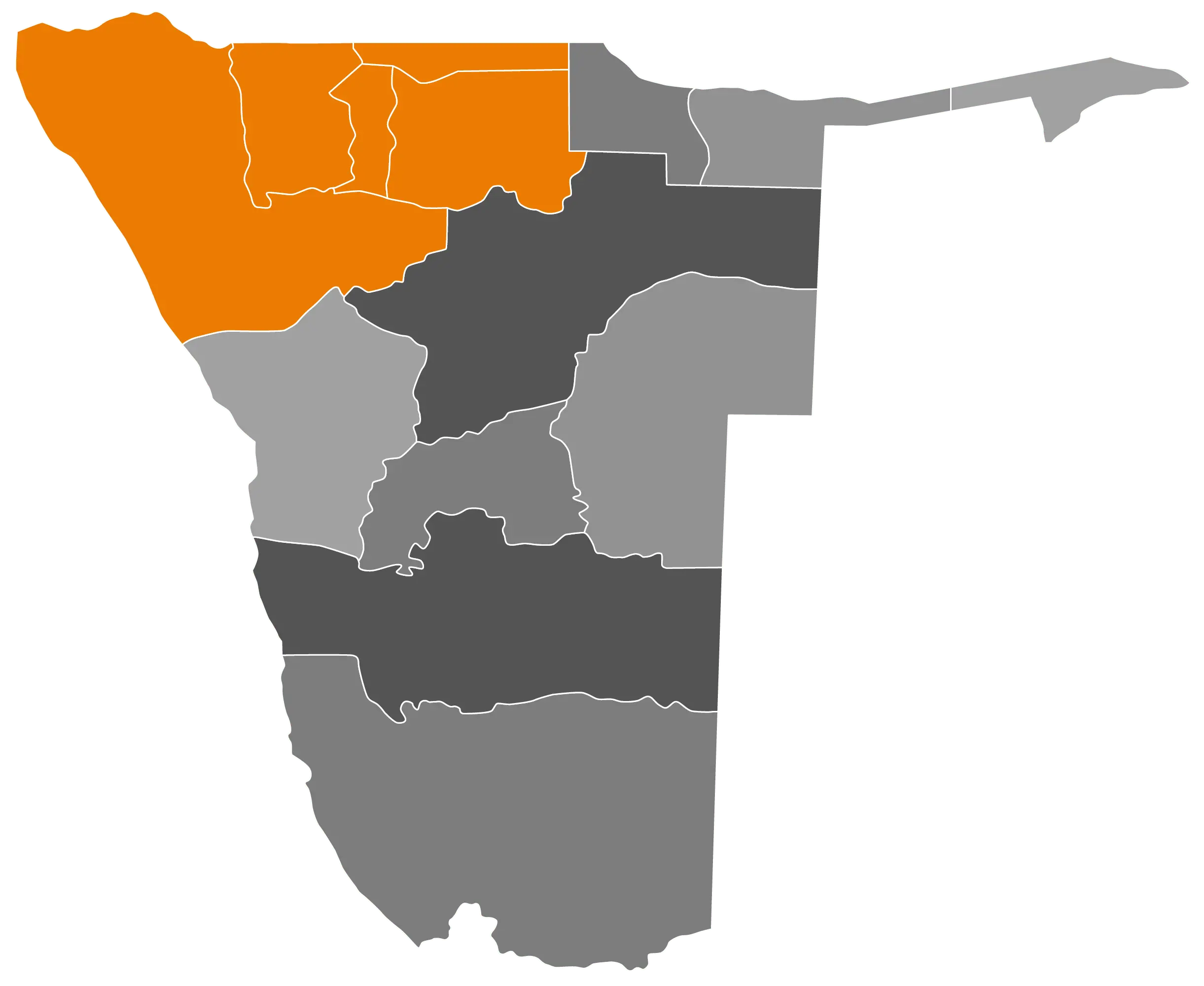 The Ecohunter | map of namibia | nord-west region highlighted orange