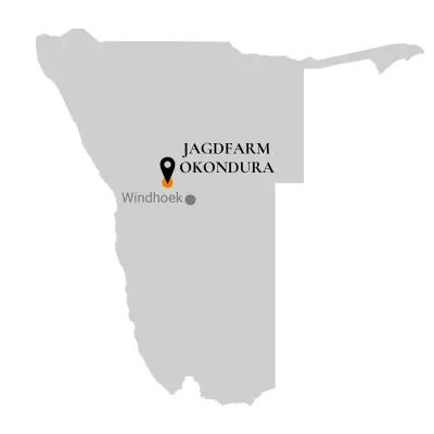 standort okondura jagdfarm auf einer namibia map