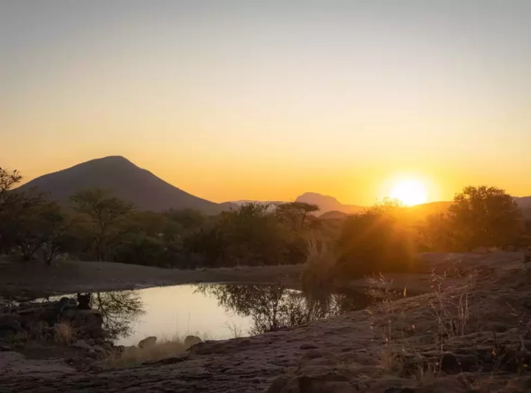 Sundowner am Wasserloch (Jagdfarm Okondura)