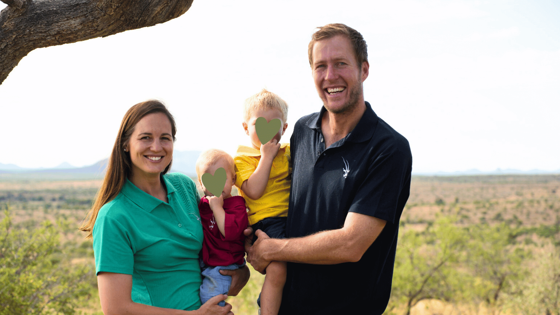 Maya and Henner Garbade with their children, hosts of Haris hunting farm, Namibia