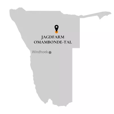 Map of Namibia showing the location of Omambonde-Tal hunting farm